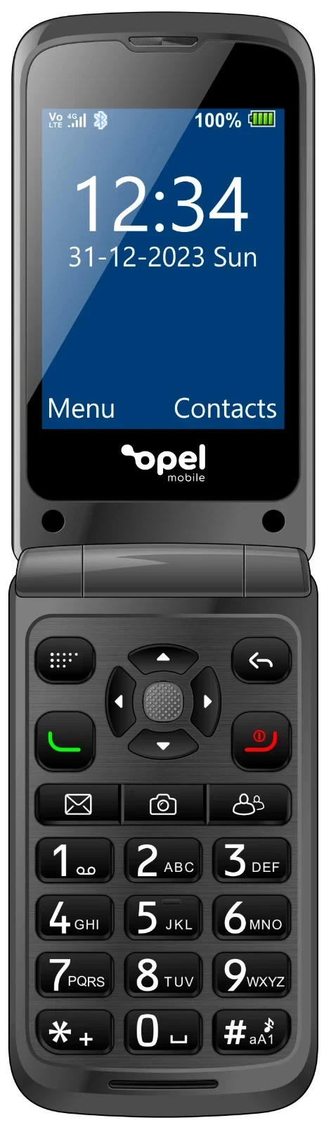 Opel Mobile 4G Flip X (2.8", Big Button, Flip Phone) - Black
