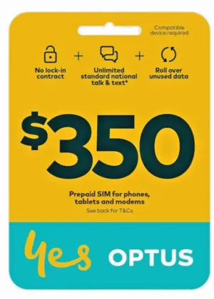 Optus $350 Prepaid 365 Day SIM Starter Kit- 300 GB Data